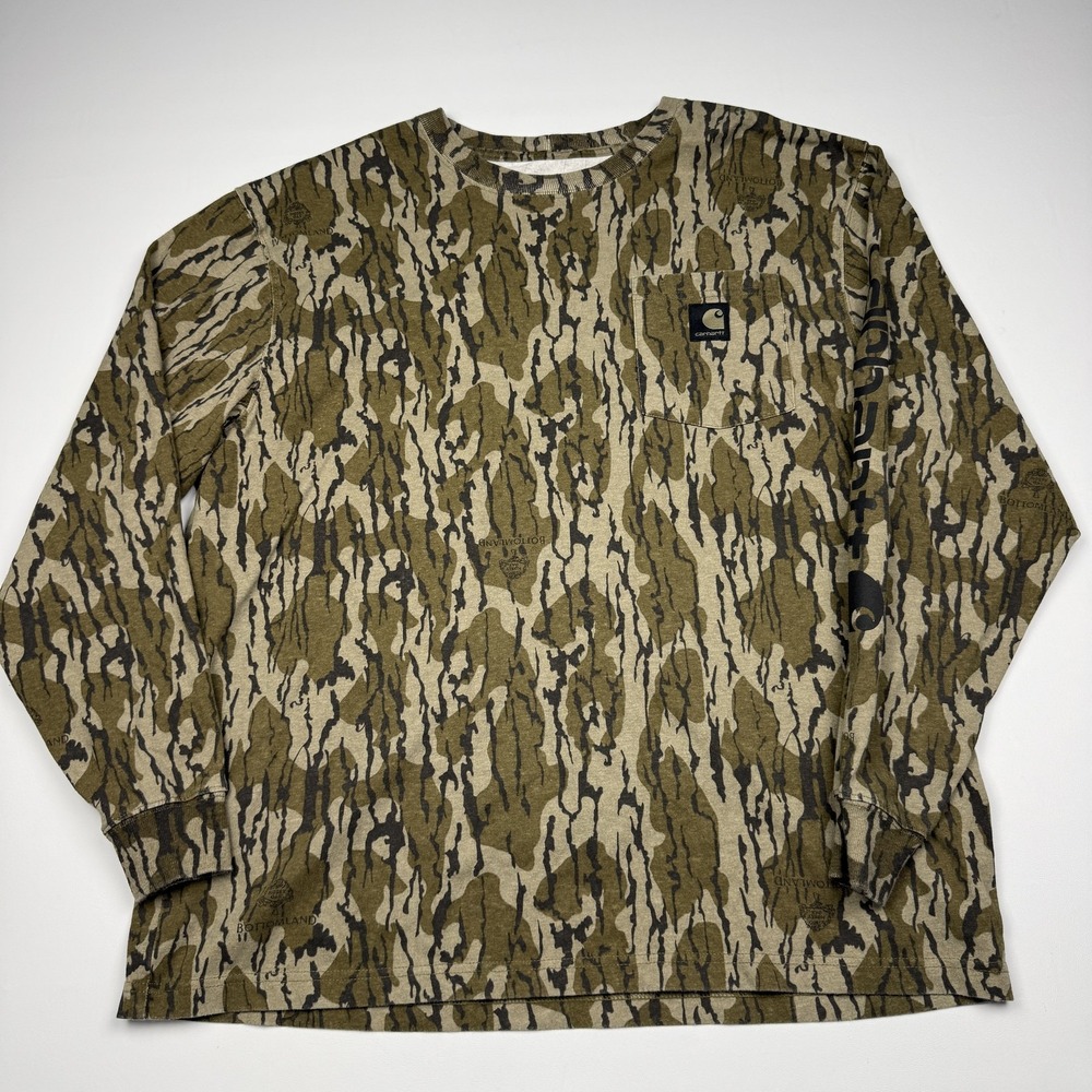 Carhartt Shirt Mens Large Green Bottomland Camo Long Sleeve Pocket Hunting Tee